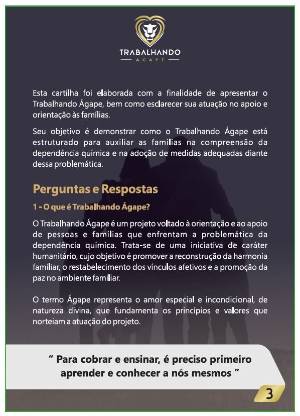 Conteúdo informativo Trabalhando Ágape